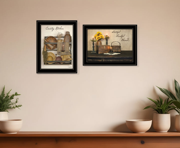 Set Of Two Grateful and Blessed Black Framed Print Kitchen Wall Art