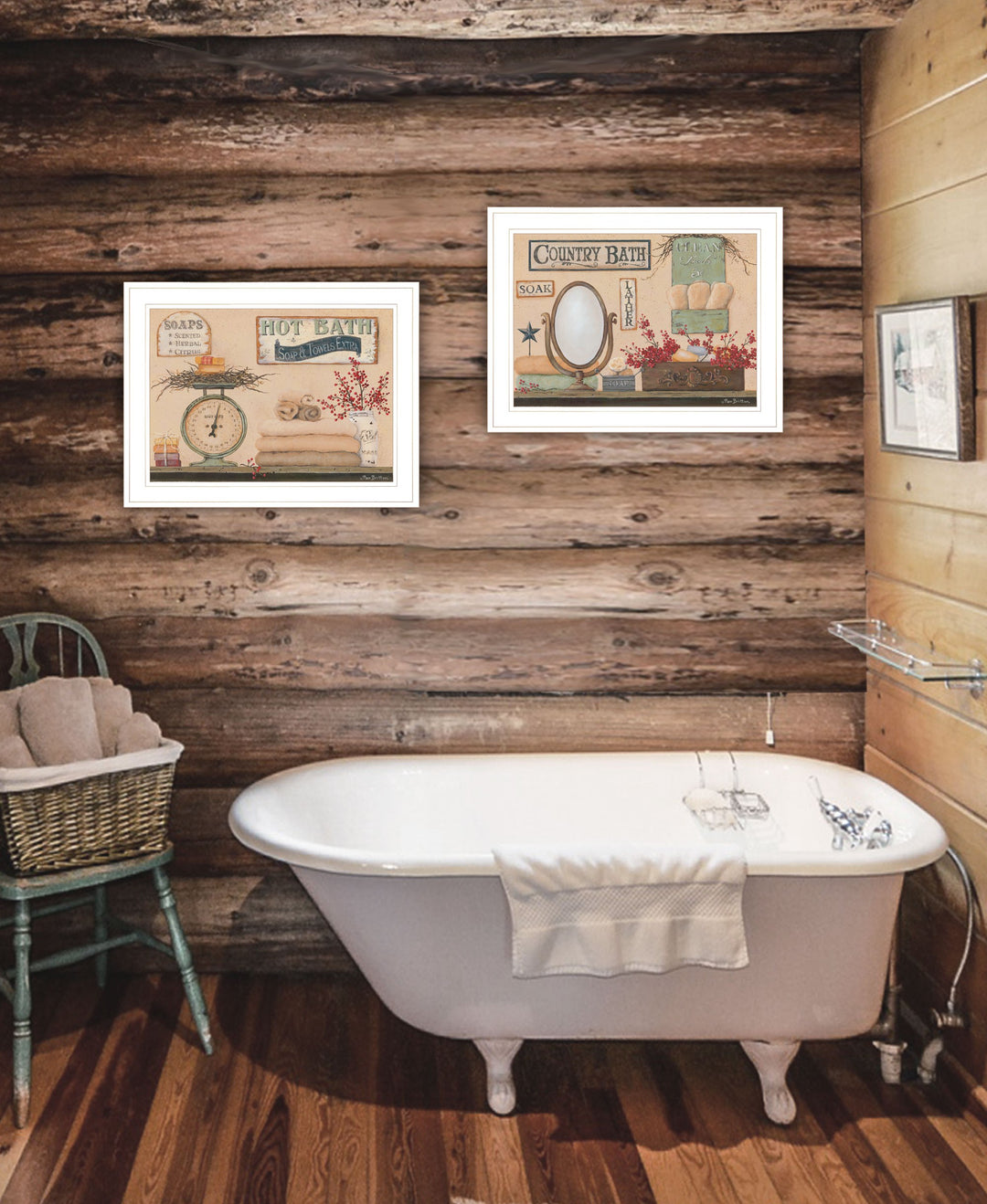 Set Of Two Country Bath III White Framed Print Bathroom Wall Art