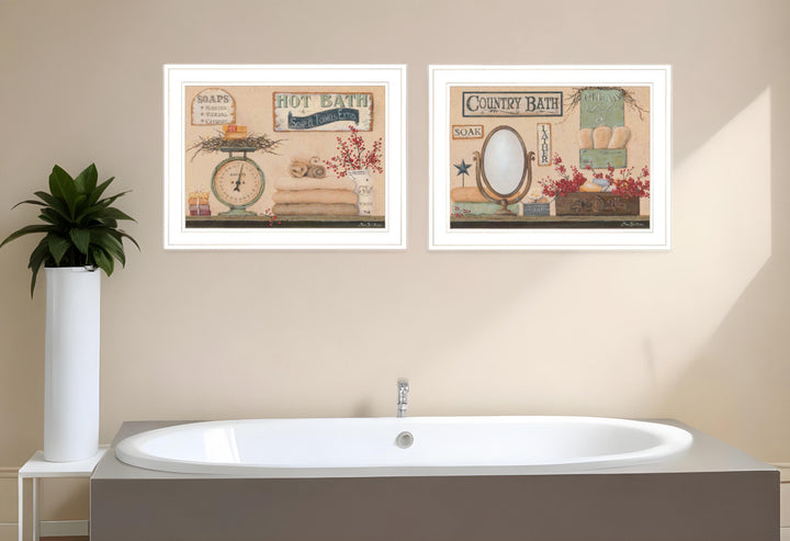 Set Of Two Country Bath III White Framed Print Bathroom Wall Art