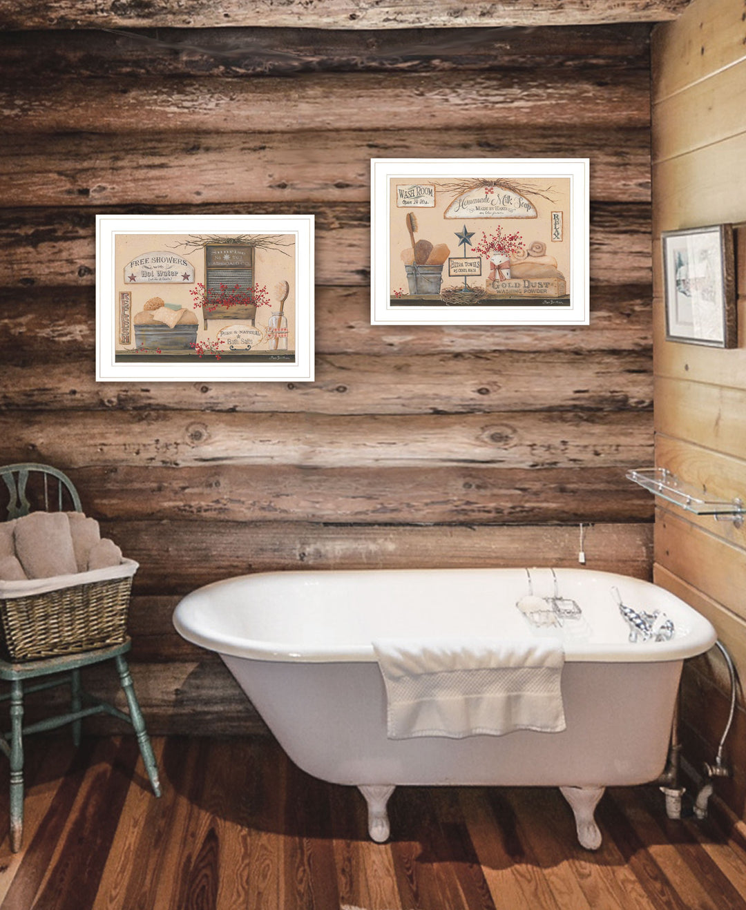 Set Of Two Wash Room White Framed Print Bathroom Wall Art