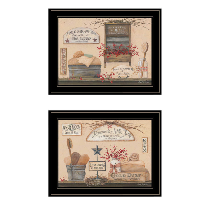 Set Of Two Wash Room 2 Black Framed Print Bathroom Wall Art