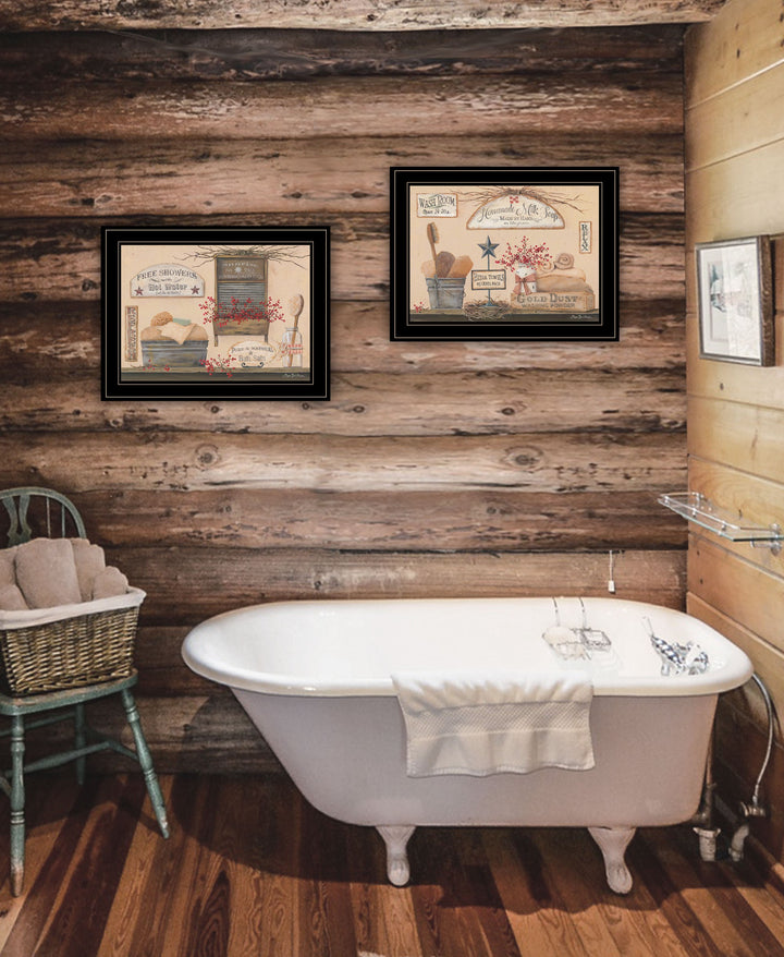 Set Of Two Wash Room 2 Black Framed Print Bathroom Wall Art