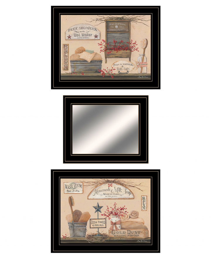 Set Of Three Wash Room 2 Black Framed Print Bathroom Wall Art