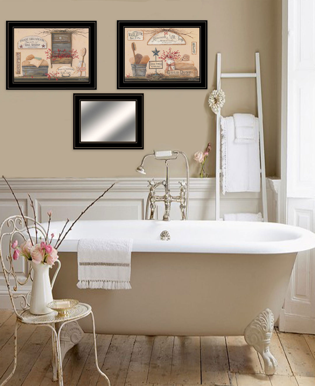 Set Of Three Wash Room 2 Black Framed Print Bathroom Wall Art