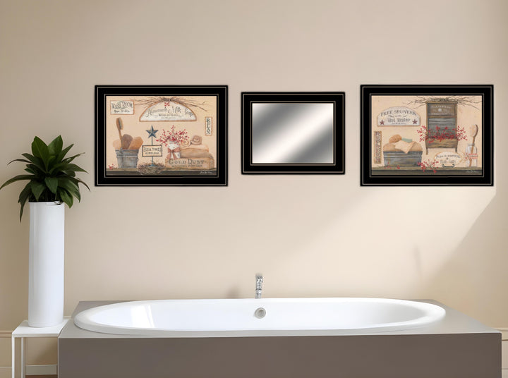 Set Of Three Wash Room 2 Black Framed Print Bathroom Wall Art