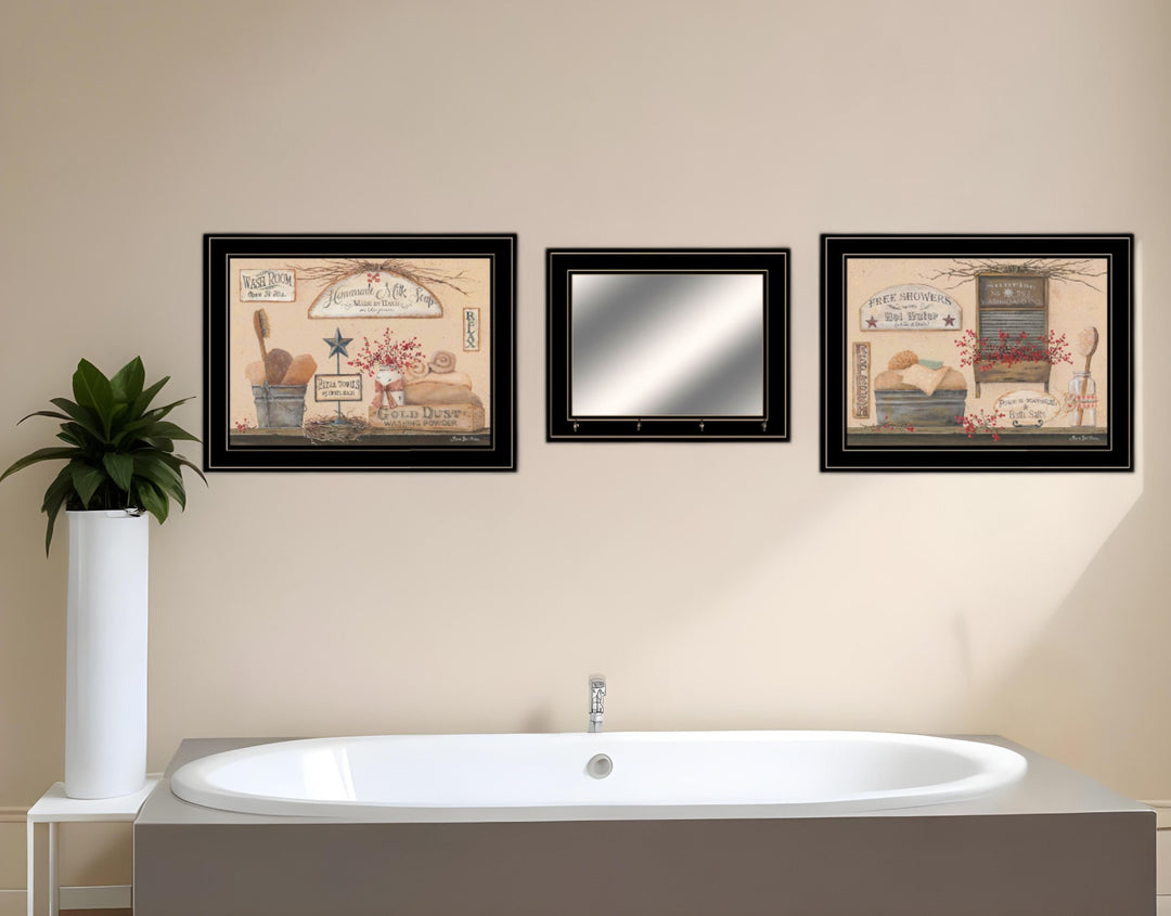 Set Of Three Wash Room 5 Black Framed Print Bathroom Wall Art