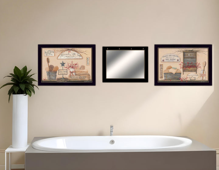 Set Of Three Wash Room 6 Black Framed Print Bathroom Wall Art