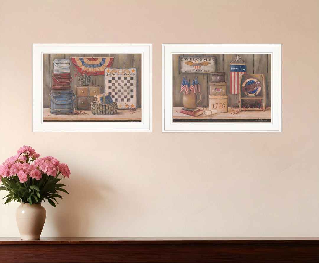 Set Of Two Sweet Land of Liberty 2 White Framed Print Wall Art