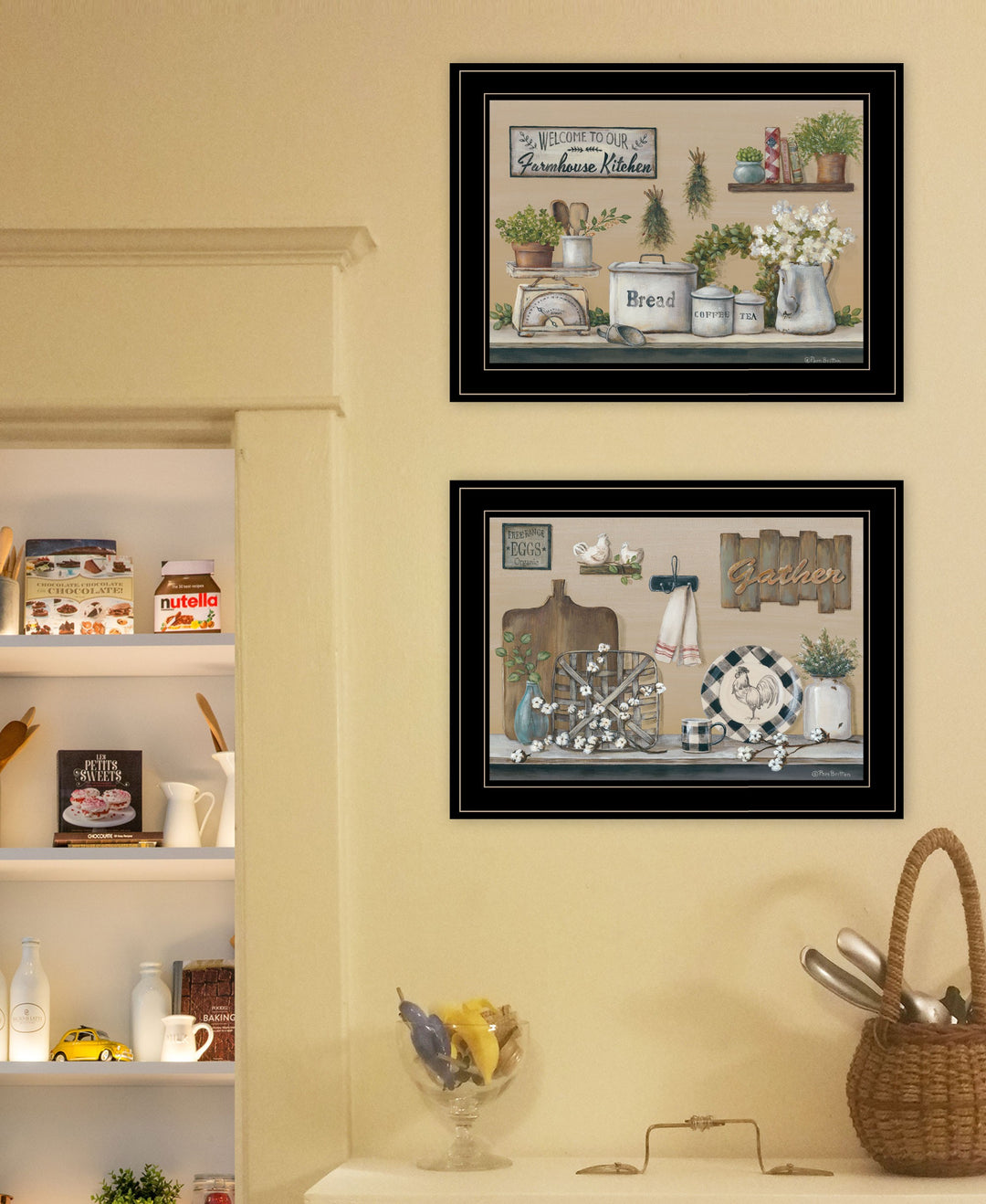 Set Of Two Farmhouse Kitchen 2 Black Framed Print Kitchen Wall Art