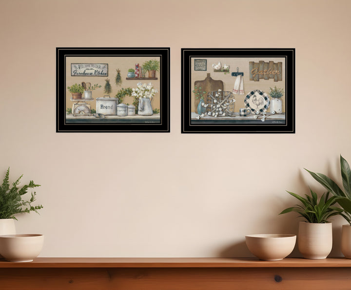 Set Of Two Farmhouse Kitchen 2 Black Framed Print Kitchen Wall Art