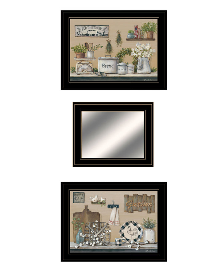 Set Of Three Farmhouse Kitchen 2 Black Framed Print Kitchen Wall Art