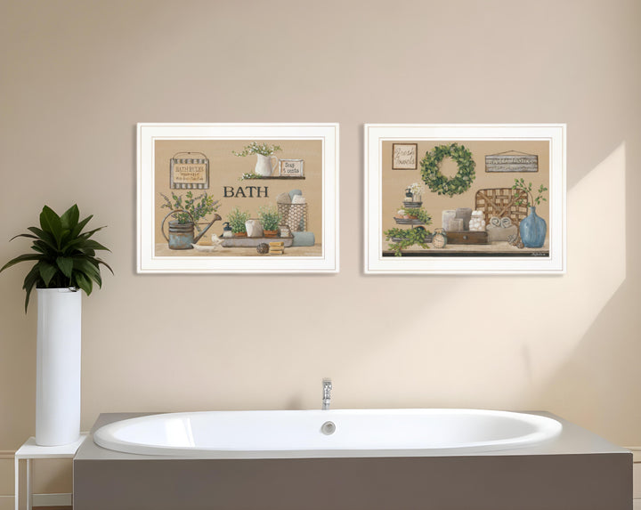 Set Of Two Bath Time 1 White Framed Print Bathroom Wall Art