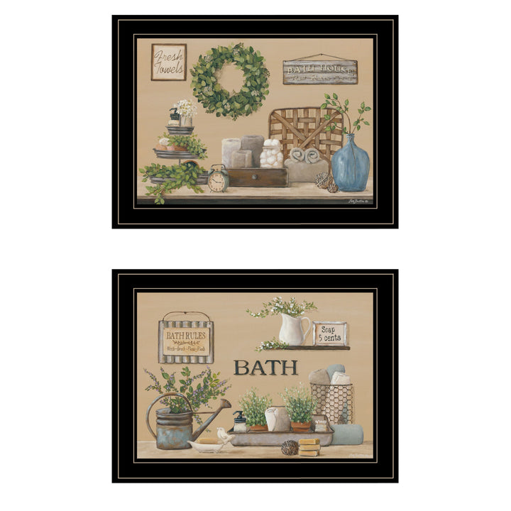 Set Of Two Bath Time 2 Black Framed Print Bathroom Wall Art