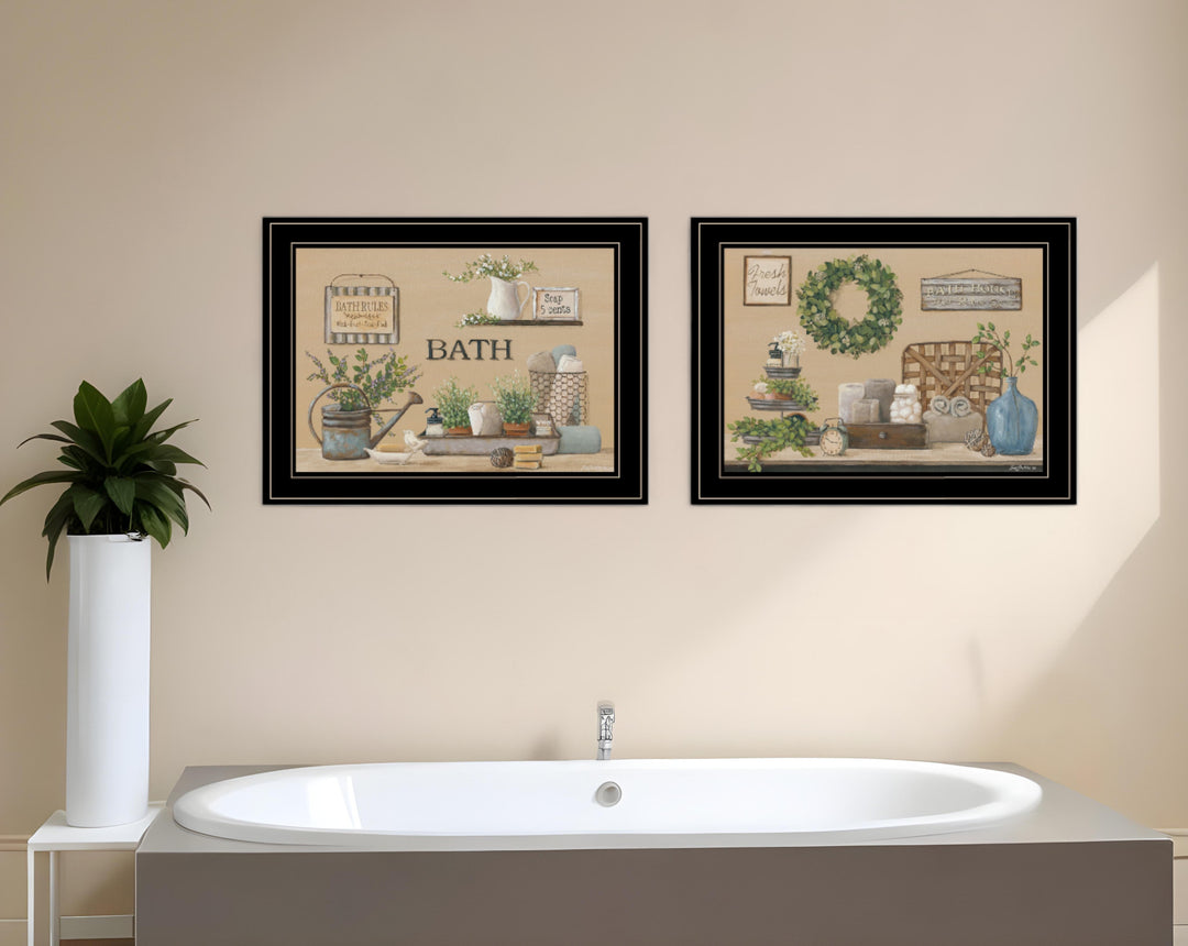 Set Of Two Bath Time 2 Black Framed Print Bathroom Wall Art