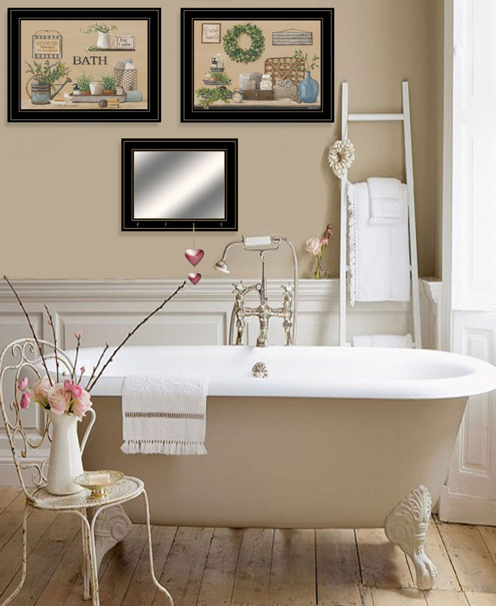 Set Of Three Bath Time 2 Black Framed Print Bathroom Wall Art