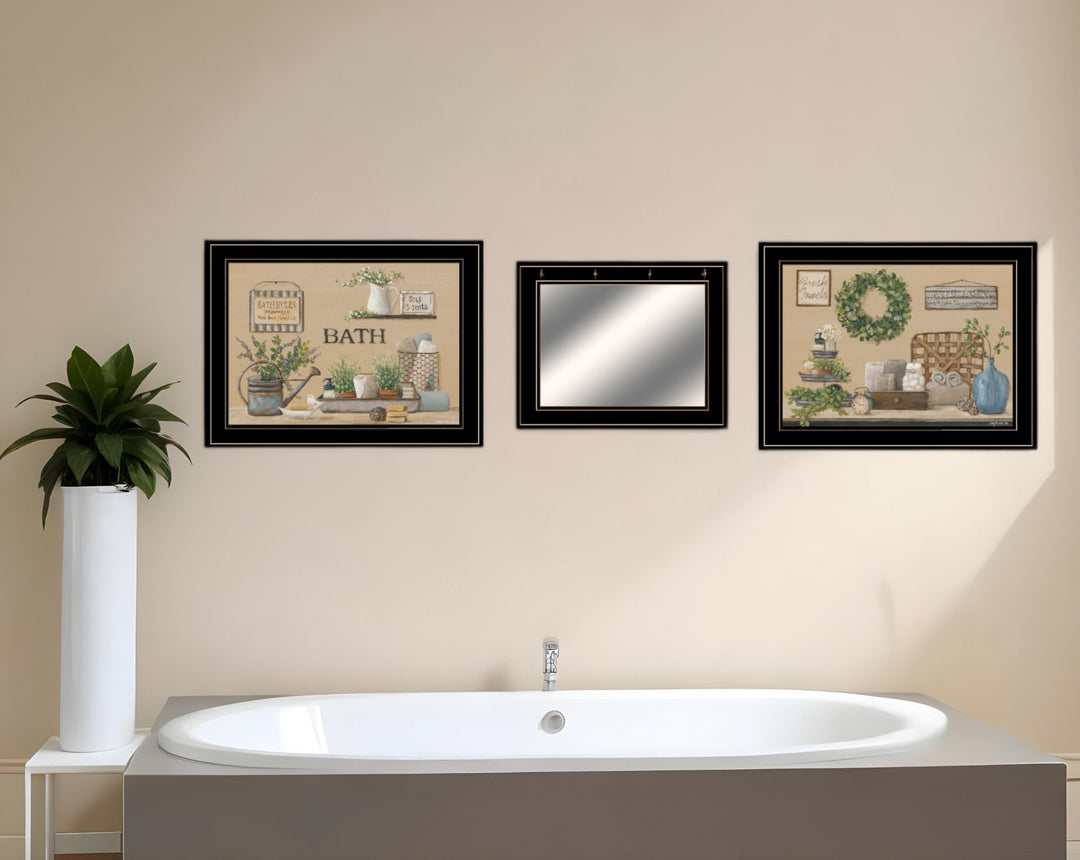 Set Of Three Bath Time 2 Black Framed Print Bathroom Wall Art