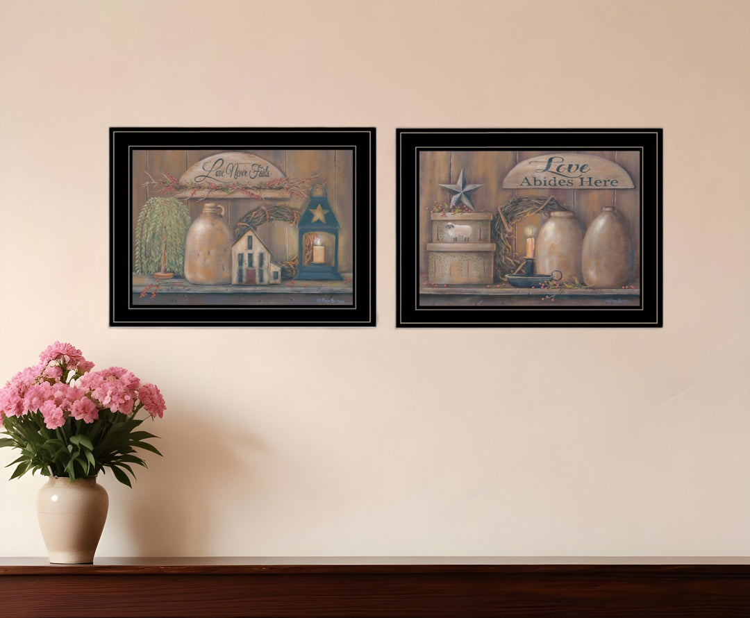 Set Of Two Love Never Fails 2 Black Framed Print Wall Art