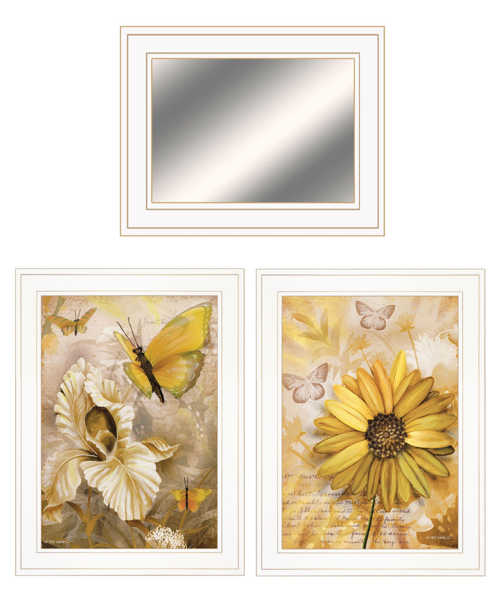 Set Of Three Butterflies 1 White Framed Print Wall Art