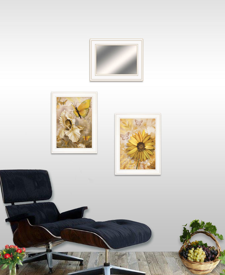 Set Of Three Butterflies 1 White Framed Print Wall Art