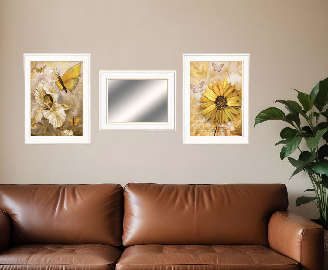 Set Of Three Butterflies 1 White Framed Print Wall Art