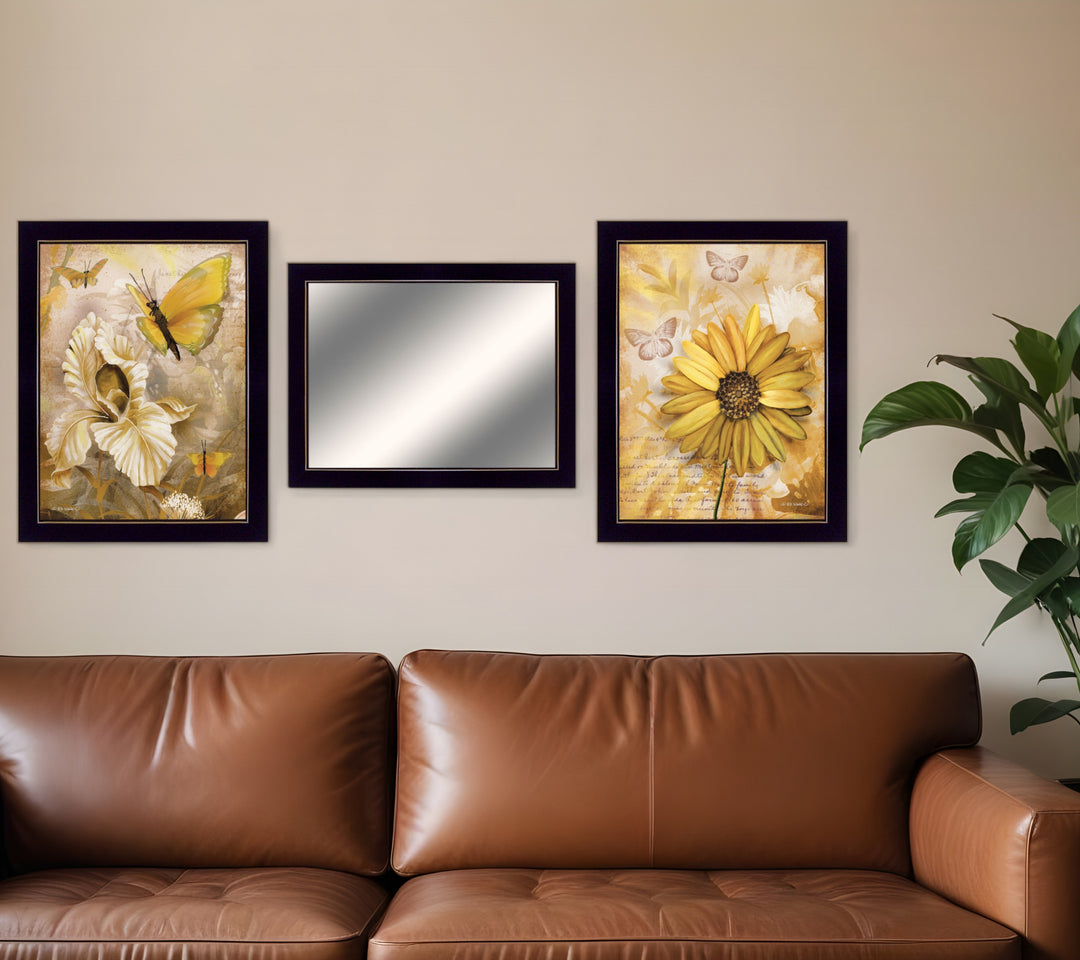 Set Of Three Butterflies 3 Black Framed Print Wall Art