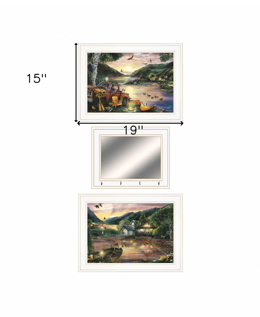 Set Of Three Lakefront Camping 1 White Framed Print Wall Art