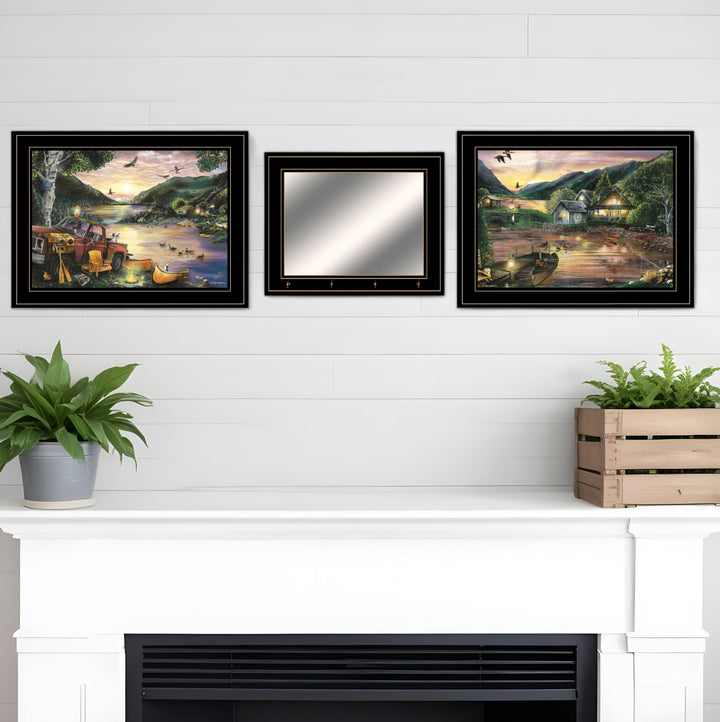 Set Of Three Lakefront Camping 2 Black Framed Print Wall Art