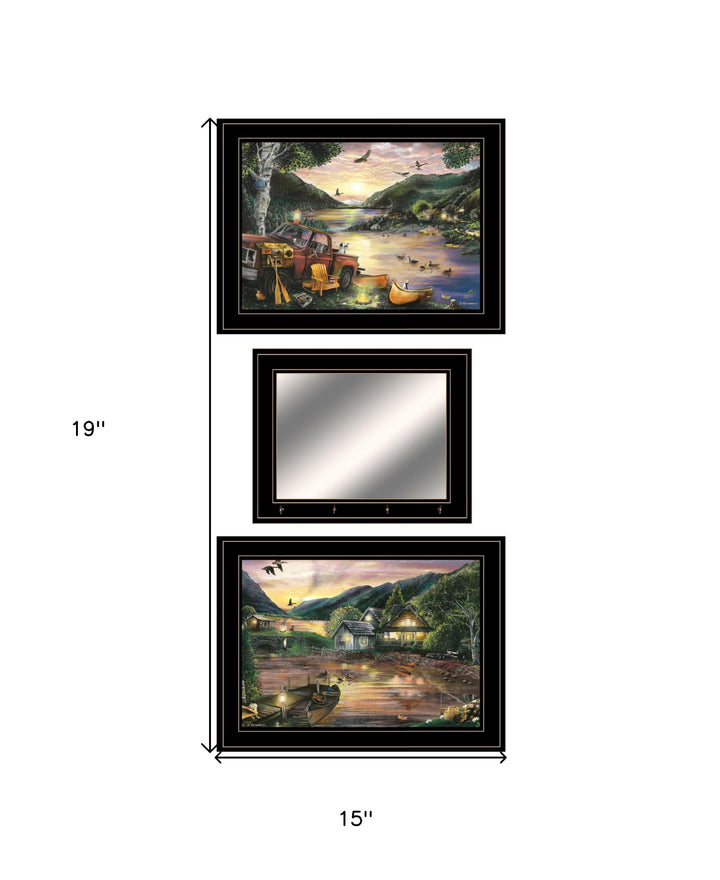 Set Of Three Lakefront Camping 2 Black Framed Print Wall Art