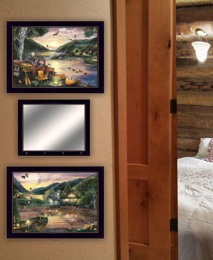 Set Of Three Lakefront Camping 3 Black Framed Print Wall Art