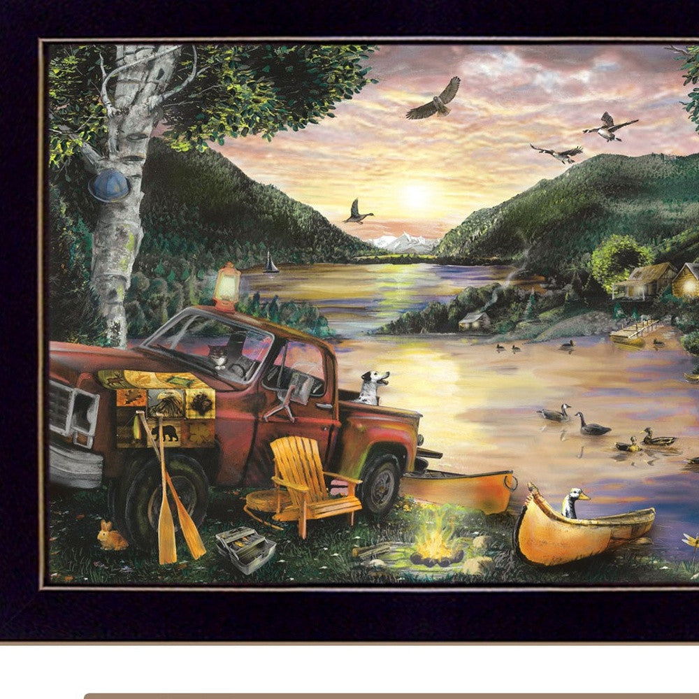 Set Of Three Lakefront Camping 3 Black Framed Print Wall Art