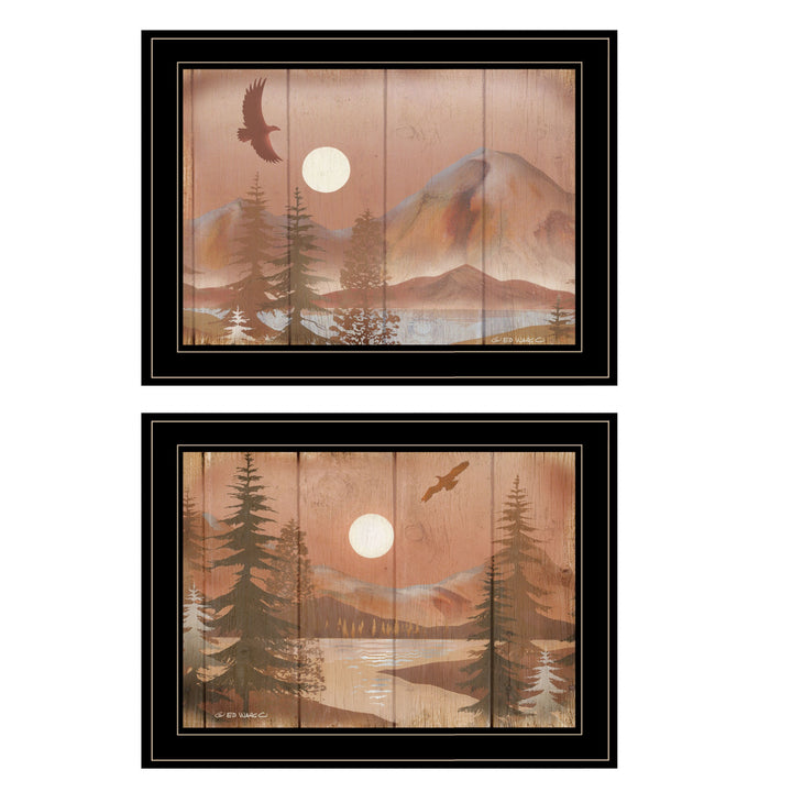 Set Of Two Full Moon I and II 2 Black Framed Print Wall Art