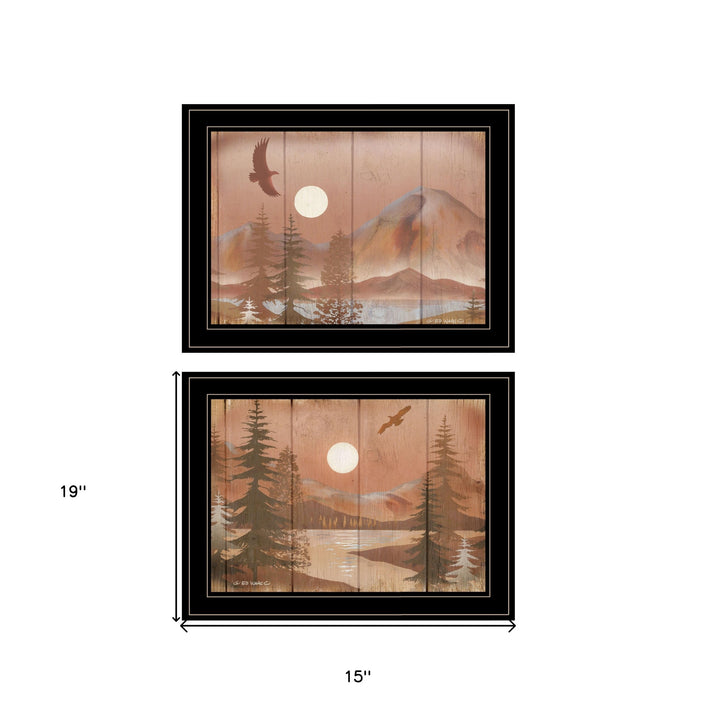 Set Of Two Full Moon I and II 2 Black Framed Print Wall Art