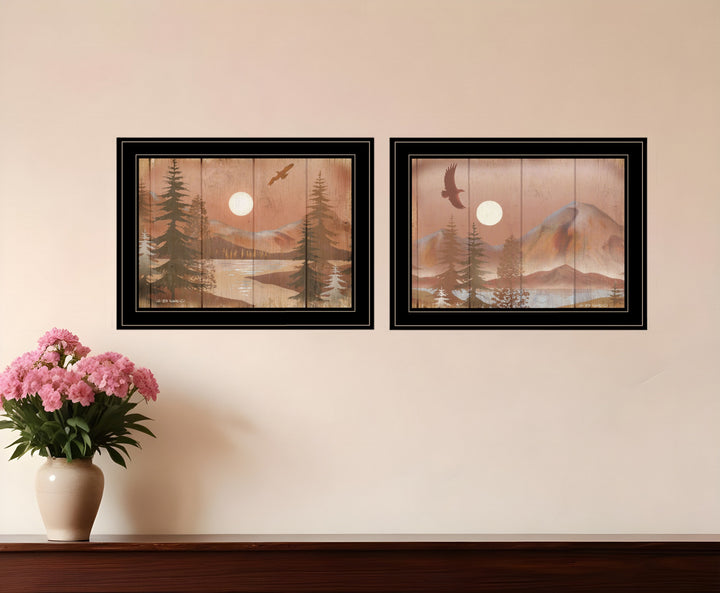 Set Of Two Full Moon I and II 2 Black Framed Print Wall Art