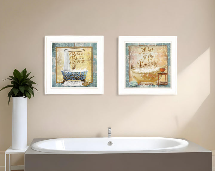 Set Of Two A Bit of Bubbly 1 White Framed Print Bathroom Wall Art