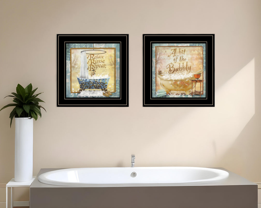 Set Of Two A Bit of Bubbly 2 Black Framed Print Bathroom Wall Art