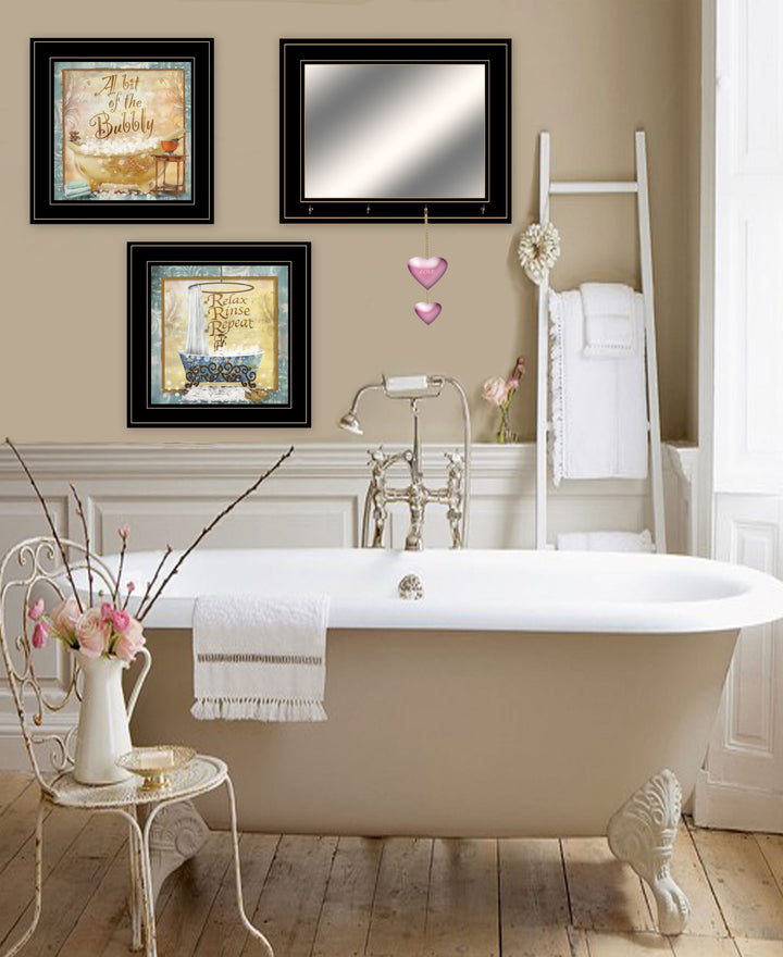 Set Of Three A Bit of Bubbly 2 Black Framed Print Bathroom Wall Art