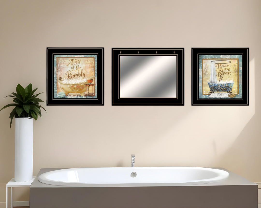 Set Of Three A Bit of Bubbly 2 Black Framed Print Bathroom Wall Art