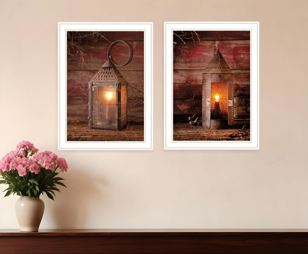 Set Of Two Innkeepers Lantern 1 White Framed Print Wall Art