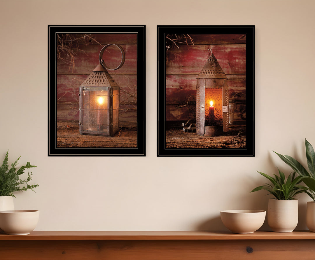 Set Of Two Innkeepers Lantern 2 Black Framed Print Wall Art