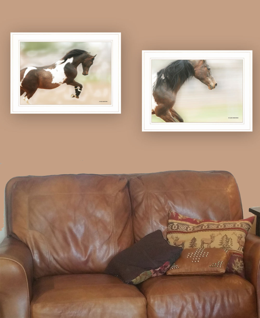 Set Of Two Wild Horses White Framed Print Wall Art