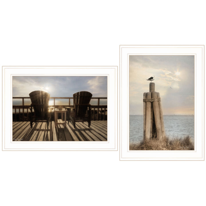 Set Of Two By The Sea White Framed Print Wall Art