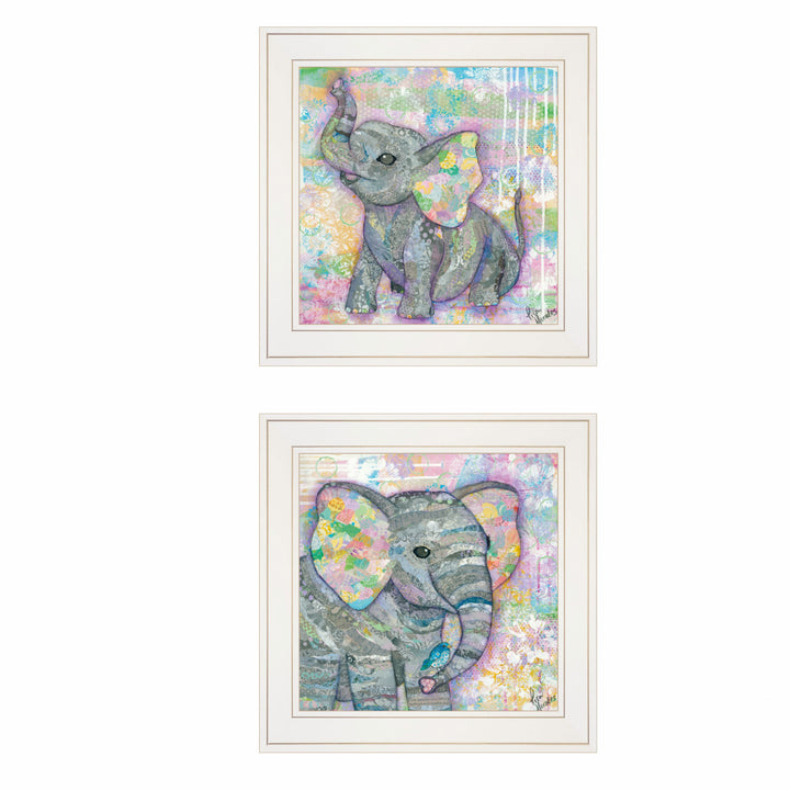 Set Of Two Elephant I and II 1 White Framed Print Wall Art