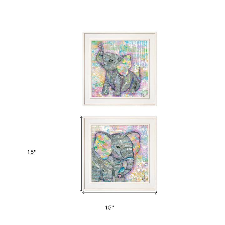 Set Of Two Elephant I and II 1 White Framed Print Wall Art