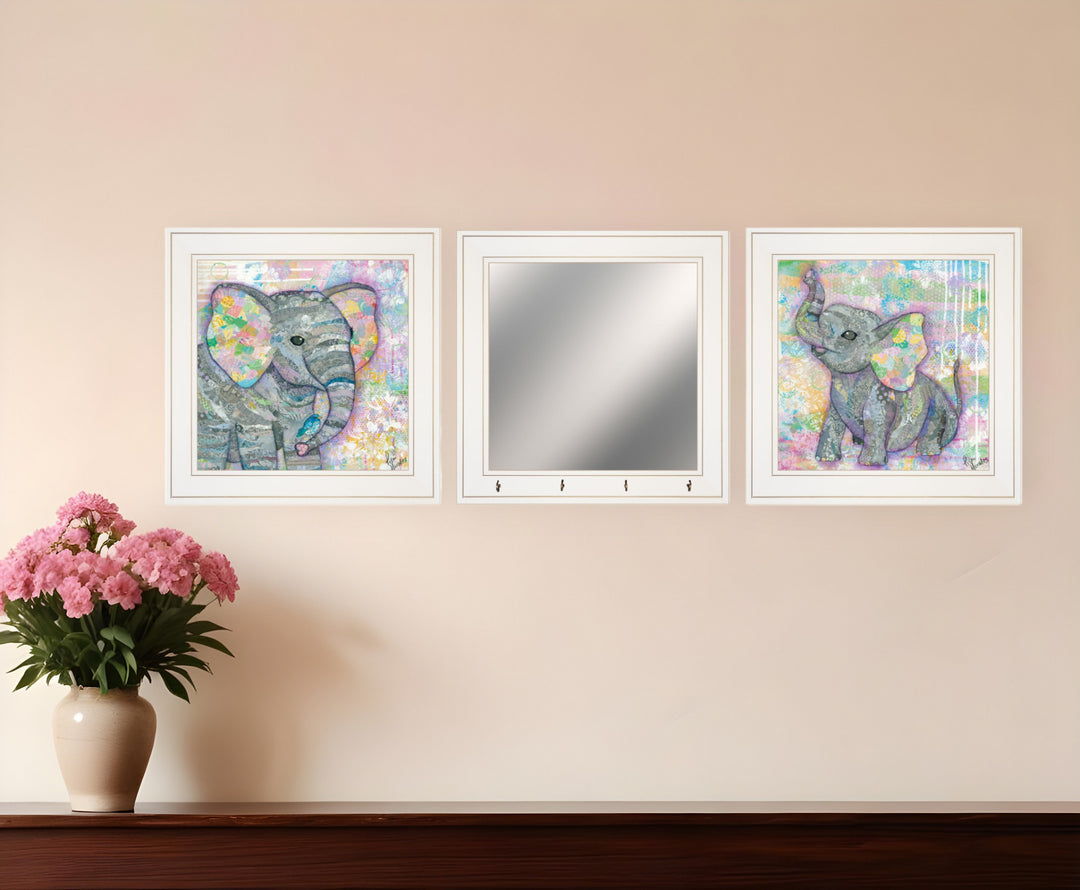 Set Of Three Elephant I and II 2 White Framed Print Wall Art