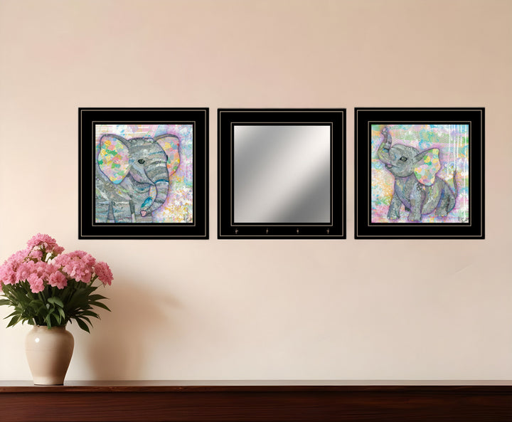 Set Of Three Elephant I and II 4 Black Framed Print Wall Art