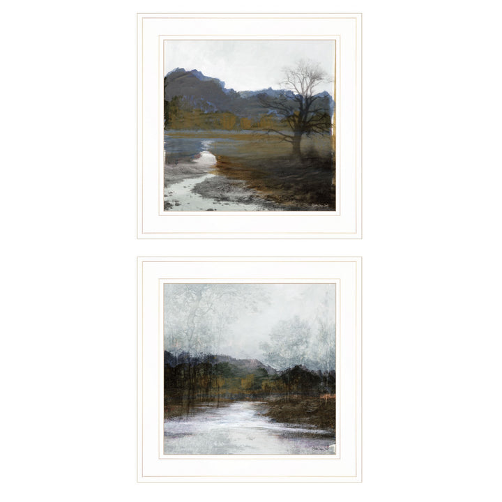 Set Of Two Winter Landscape 1 White Framed Print Wall Art