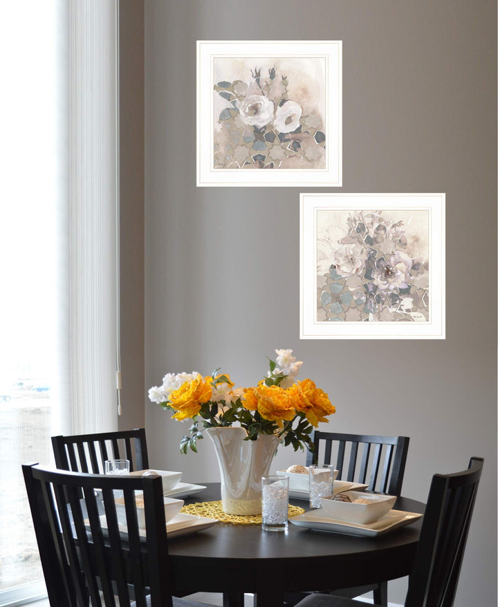 Set Of Two Transitional Blooms 1 White Framed Print Wall Art