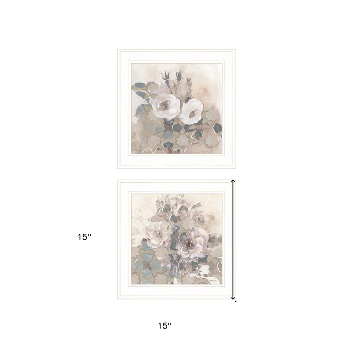 Set Of Two Transitional Blooms 1 White Framed Print Wall Art