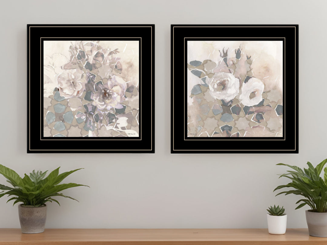 Set Of Two Transitional Blooms 2 Black Framed Print Wall Art