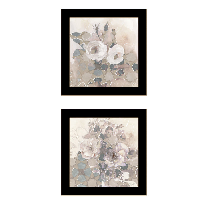 Set Of Two Transitional Blooms 3 Black Framed Print Wall Art